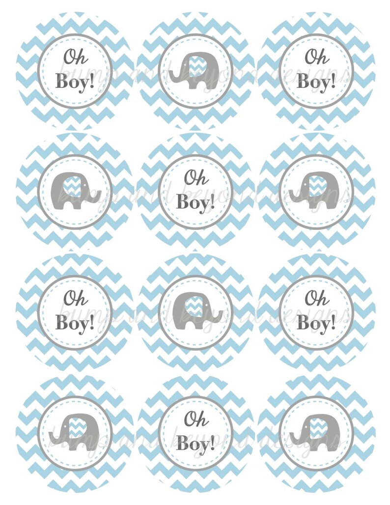 Oh Boy Baby Shower Decorations Elephant Cupcake Toppers Baby Etsy