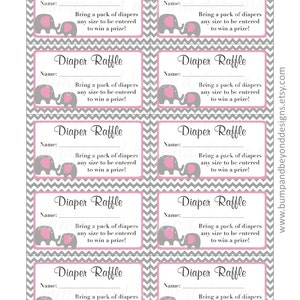 Diaper Raffle Tickets Baby Shower Gum Pink Grey Chevron Elephant Diaper Raffle Tickets pdf Printable Party DIY Girl INSTANT DOWNLOAD 009 image 2