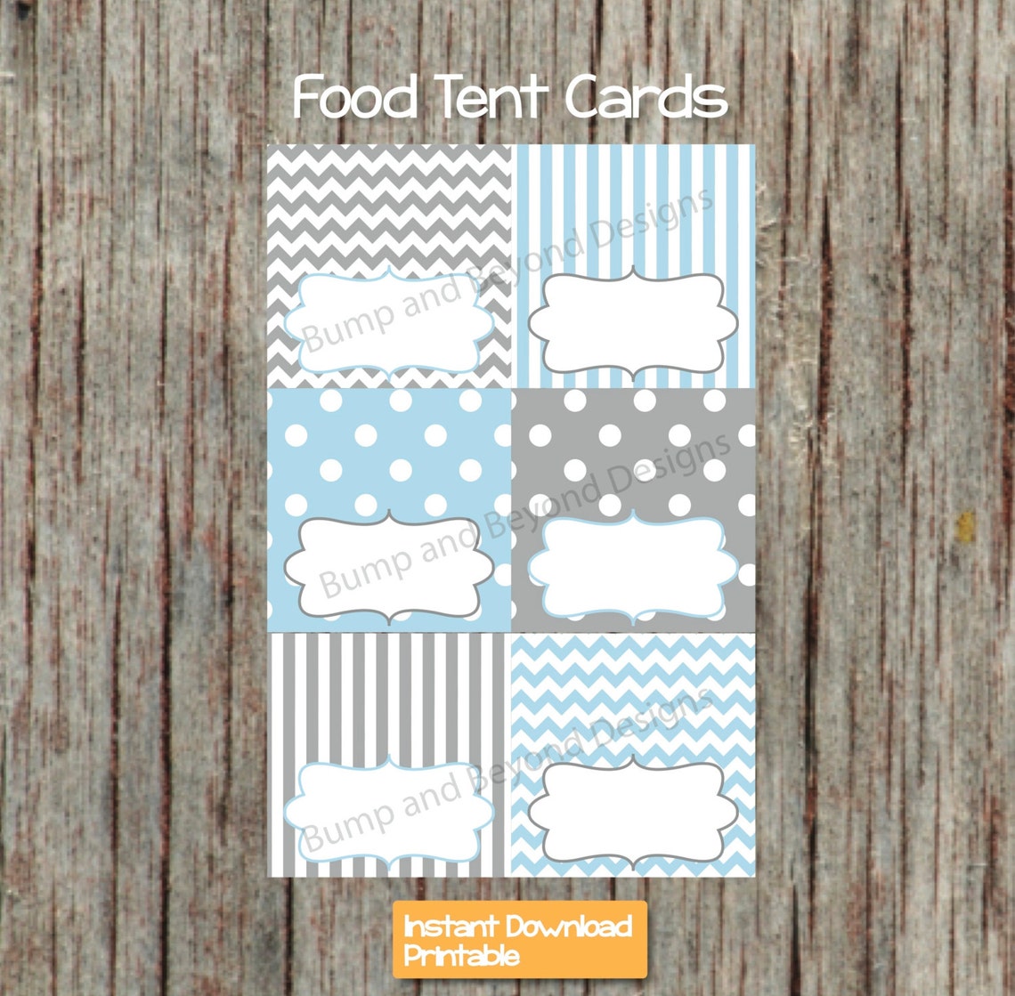 Baby Shower Food Tent Cards Baby Powder Blue Grey Printable Etsy