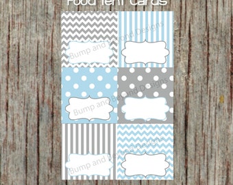 Baby Shower Food Tent Cards Baby Powder Blue Grey Printable Party Supplies Baby Shower Birthday Party Buffet Labels diy INSTANT DOWNLOAD 004