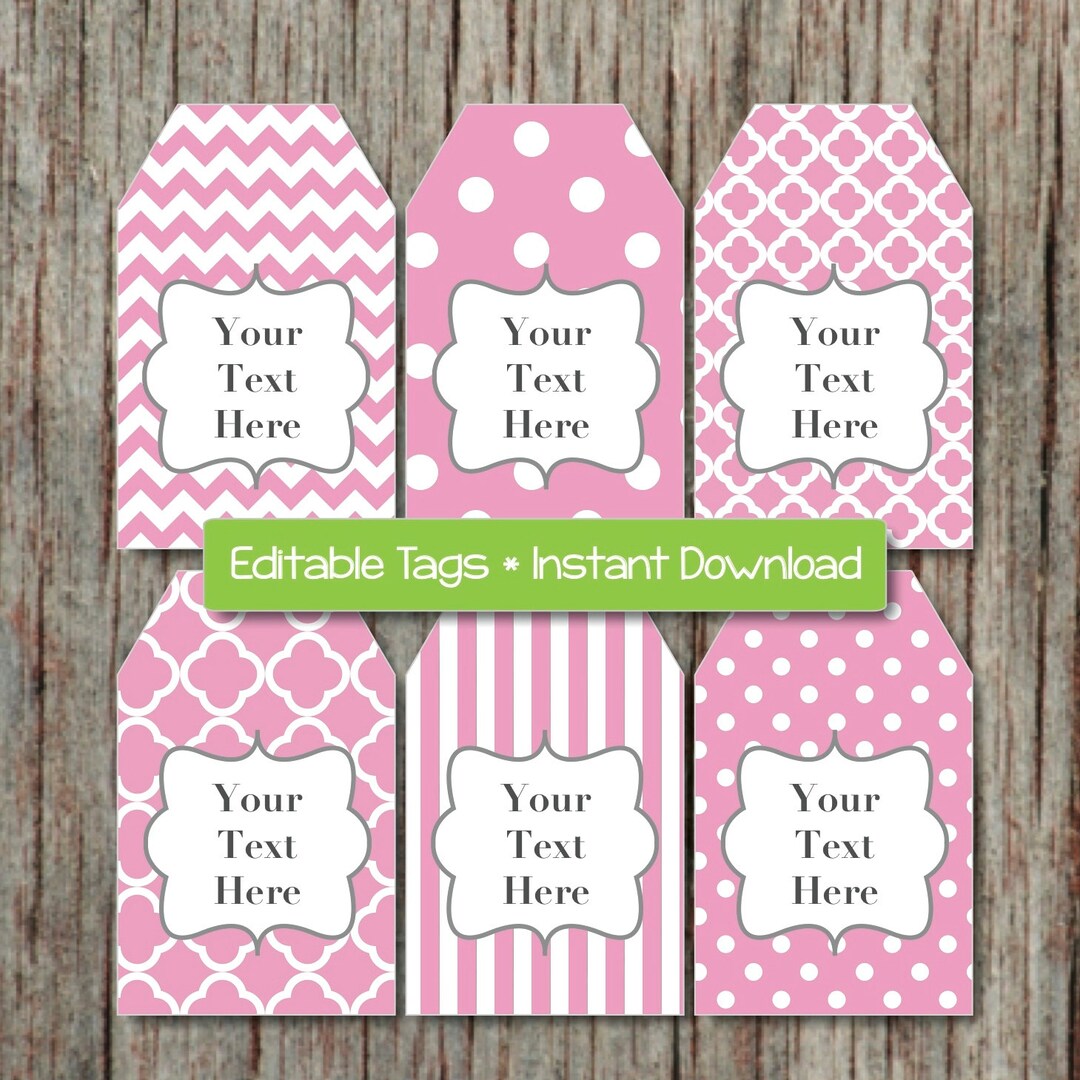 Editable Gift Tags Printable Digital Tags JPG File Gum Pink Grey ...