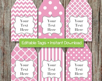 Editable Gift Tags Printable Digital Tags JPG File Gum Pink Grey INSTANT DOWNLOAD Digital Collage Baby Shower Birthday Party 006