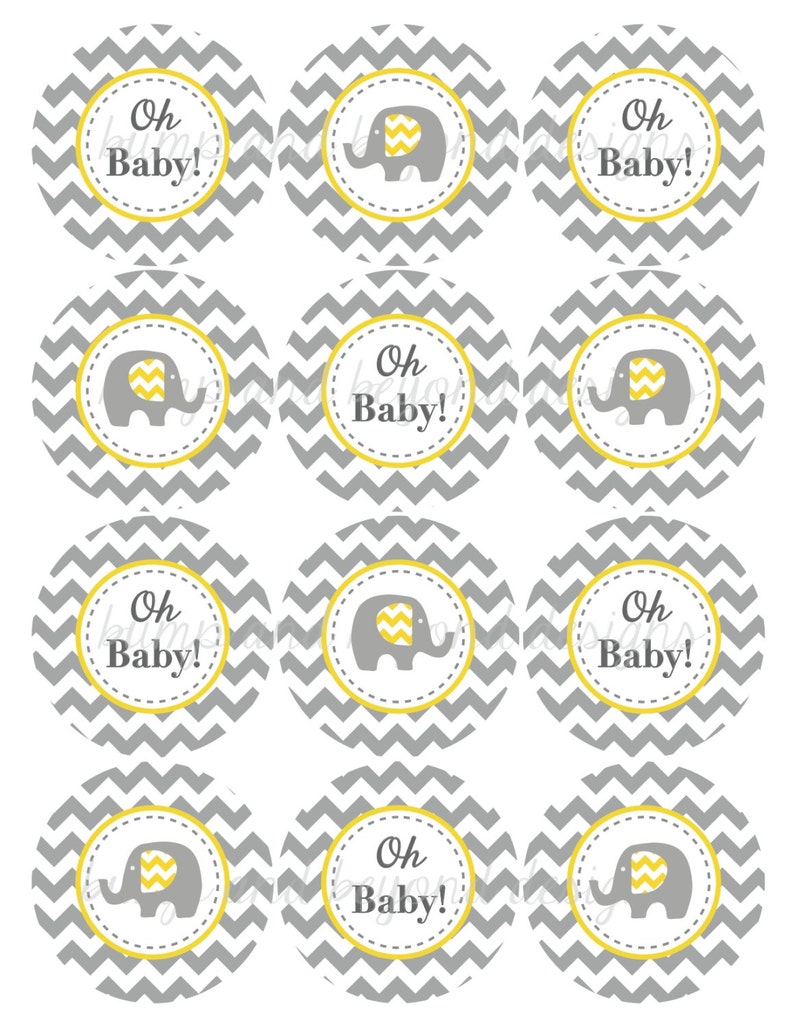 Printable Baby Shower Cupcake Toppers Oh Baby Yellow Grey Etsy