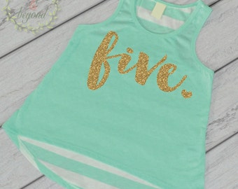 Fifth Birthday Shirt Girl Five Year Old Birthday Shirt 5 Birthday Shirt Girl 5th Birthday Outfit Girl Green Tank Top 102