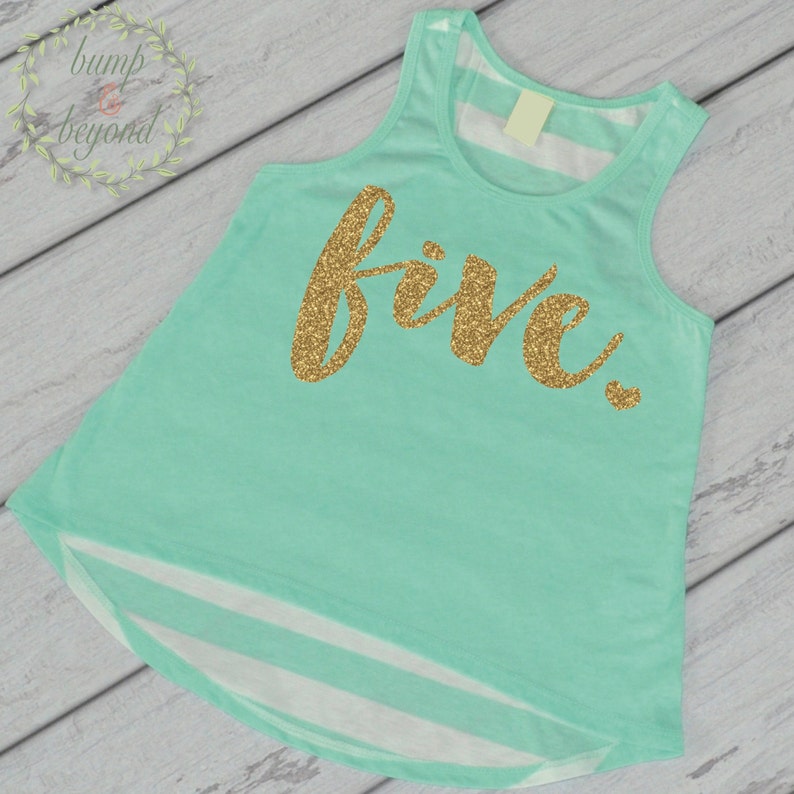 Fifth Birthday Shirt Girl Five Year Old Birthday Shirt 5 Birthday Shirt Girl 5th Birthday Outfit Girl Green Tank Top 102 image 1