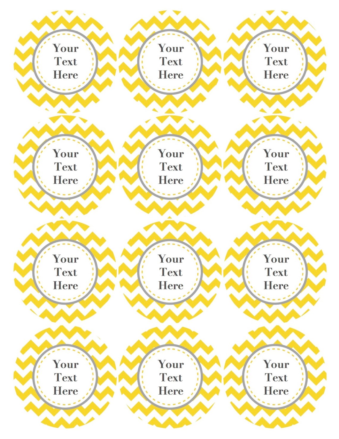 Printable Tags Editable JPG File Yellow Grey Chevron Labels - Etsy