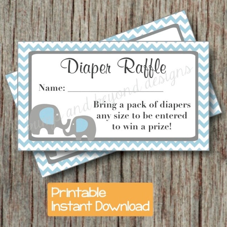 elephant diaper raffle tickets instant download printable