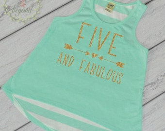 Five and Fabulous Kids Birthday Shirt Trendy Kids Clothes Girl 5th Birthday Shirt Birthday Girl Tank Top Fifth Birthday Shirt 193