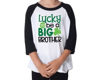 Boys Big Brother St. Patrick's Day Shirt, Lucky to be a Big Brother Pregnancy Announcement Gift