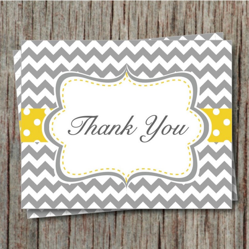 001 Thank You Birthday Party Baby Shower Bridal Party Thank You Cards Instant Download Yellow Grey Chevron