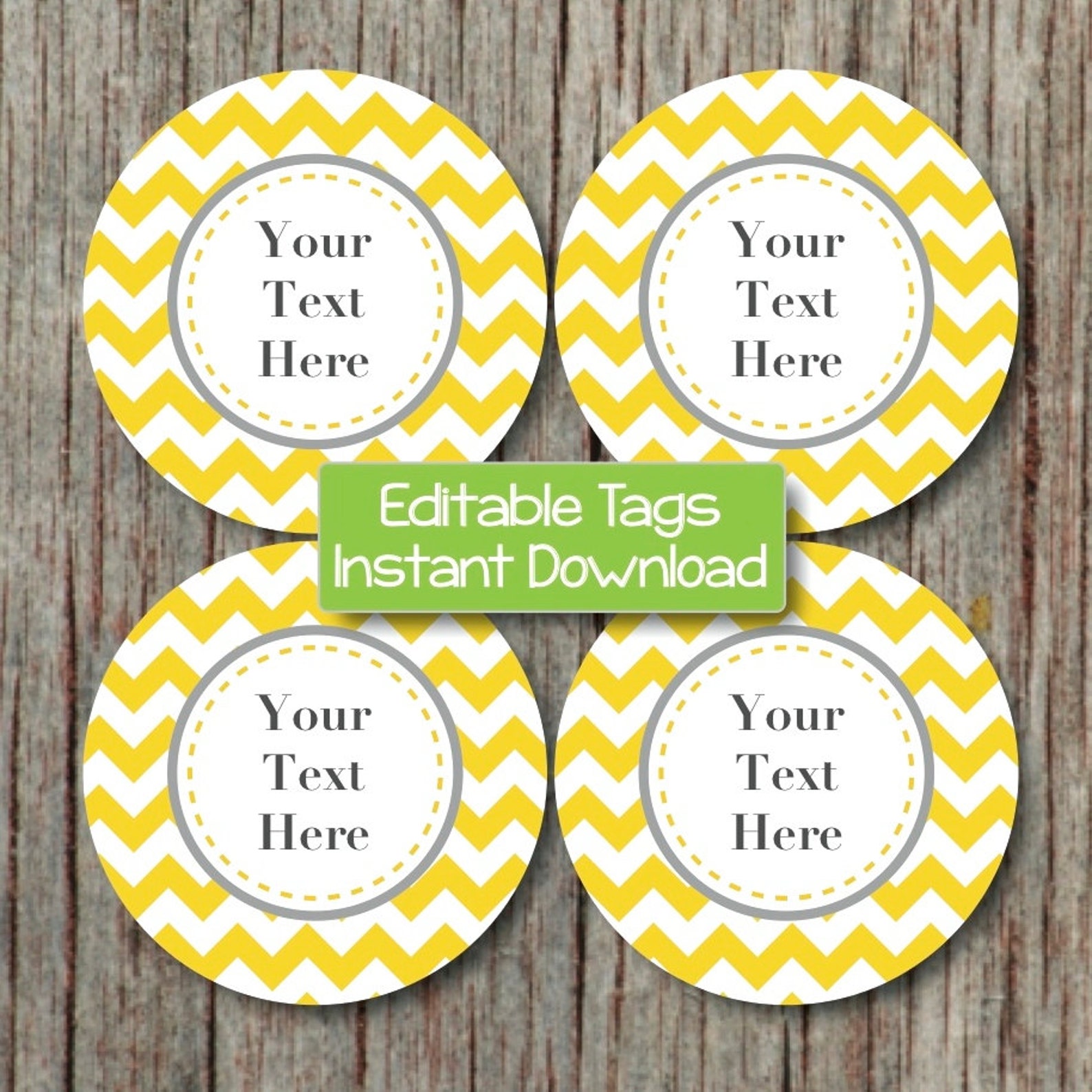 Printable Tags Editable JPG File Yellow Grey Chevron Labels - Etsy