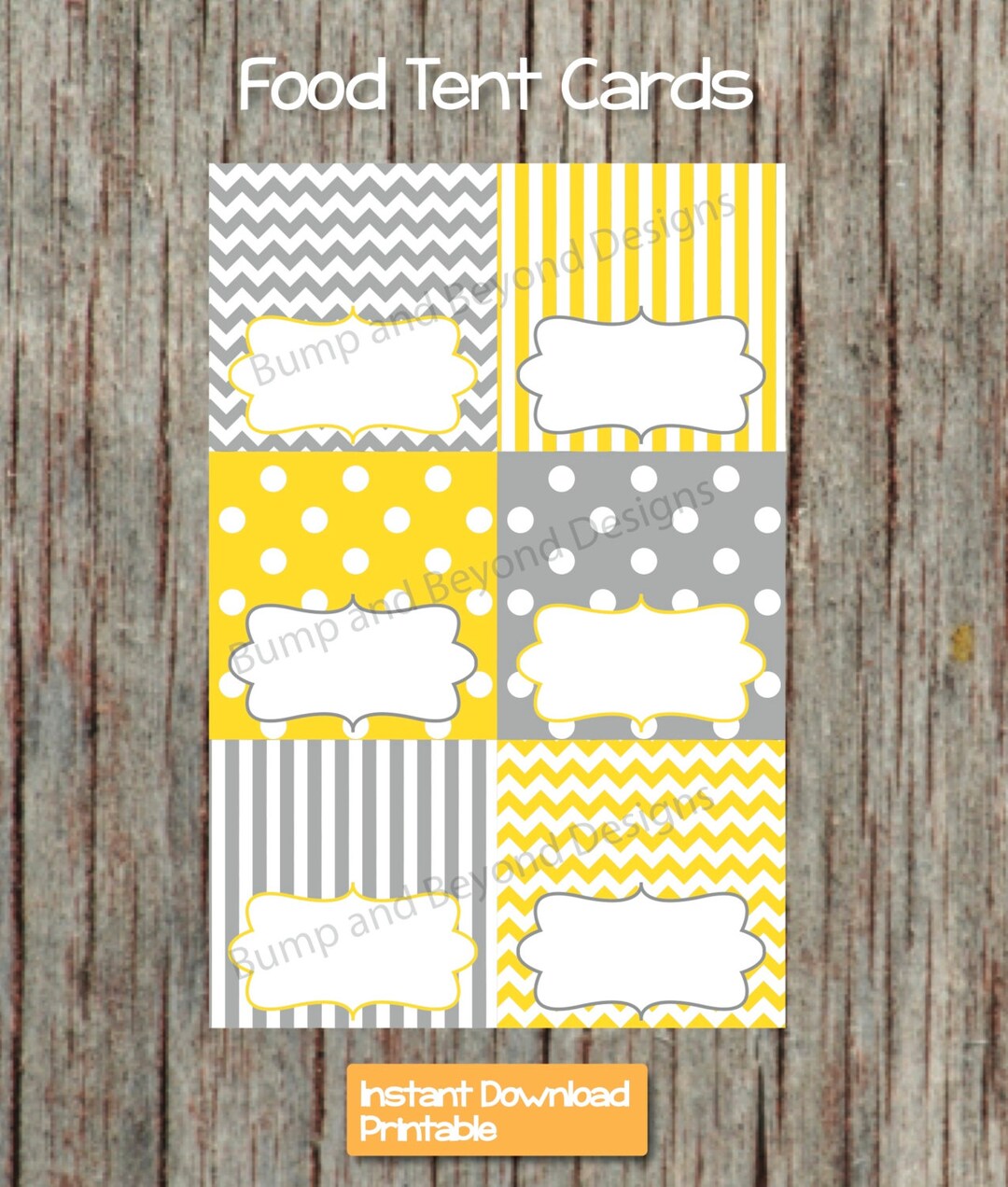 Yellow Grey Food Tent Cards INSTANT DOWNLOAD PDF Digital - Etsy