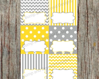 Yellow Grey Food Tent Cards INSTANT DOWNLOAD PDF Digital Printable Party Supplies Boy Girl Baby Shower Birthday Party Name Labels diy 01