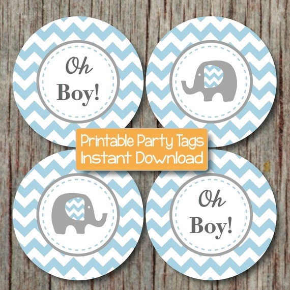Oh Boy Baby Shower Decorations Elephant Cupcake Toppers Baby Etsy