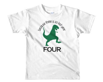 Fourth Birthday Boy Shirt, Dinosaur 4th Birthday T-Shirt, Four Year Old Birthday Gift, T-Rex Fourth Birthday Party Outfit