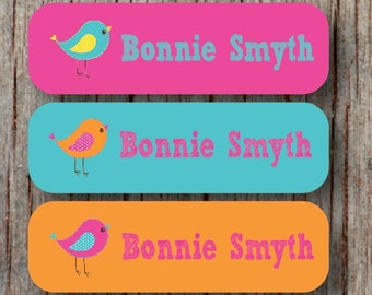 56 Personalized Waterproof Dishwasher Safe Name Labels Custom Camp School Daycare Name Stickers Birds Girl Baby Bottles Sippy Cups - Bonnie