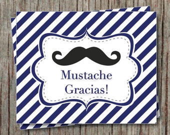 Thank You Cards Mustache Birthday Baby Shower Little Man Mustache Gracias Navy Blue Printable Instant Download - 007