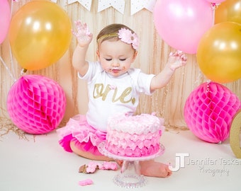 Meisje 1e verjaardag Outfit een verjaardag Shirt meisjes eerste verjaardag babyshirt 1ste verjaardag goud één Shirt foto Prop 032