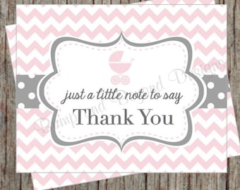 Baby Shower Printable Thank You Cards Stroller Baby Carriage Thank You Cards Instant Download Powder Pink Grey Thank Yous - 013