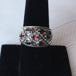 Vintage Sterling Silver Amethyst Feb Birthstone Large Band Ring Size 8