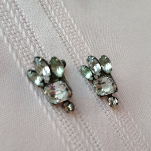 1930s Vintage Rhinestone Diamond Cut Sterling Silver Earrings
