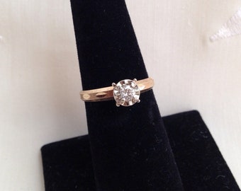 Vintage 14K Diamond Gold Illusion Solitaire Engagement Betrothal Ring