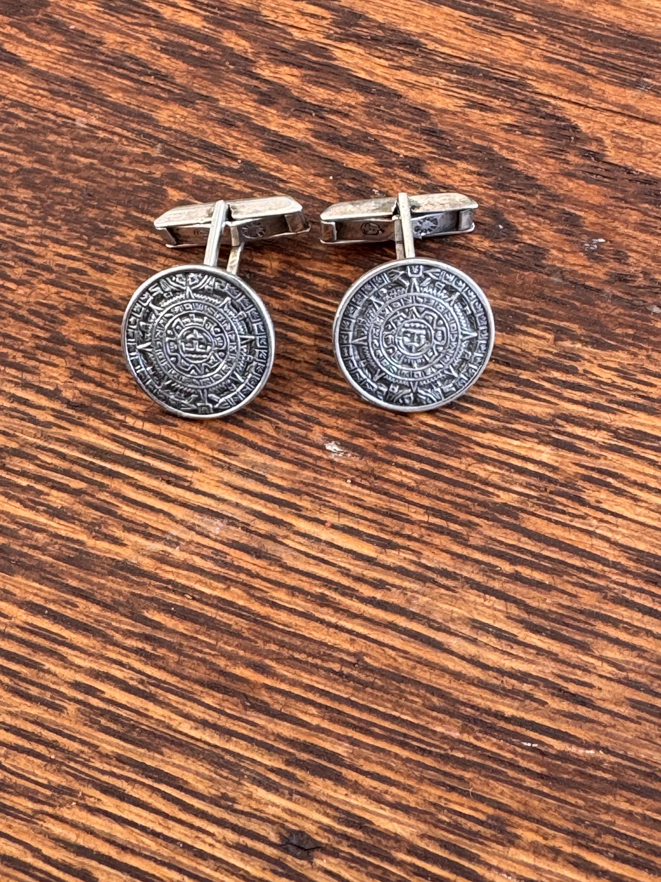ヴィンテージ スターリング シルバー マヤ アステカ カレンダー カフス
