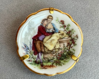 Limoges Porcelain Transferware Miniature Plate Brooch Made in France