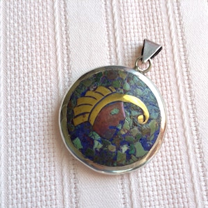Vintage Double Sided Sterling Pendant with Mixed Metals and Stones