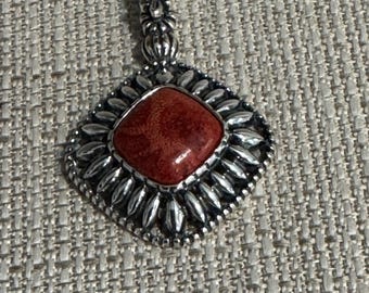 Colgante vintage de plata de ley y jaspe rojo de Carolyn Pollack Relios