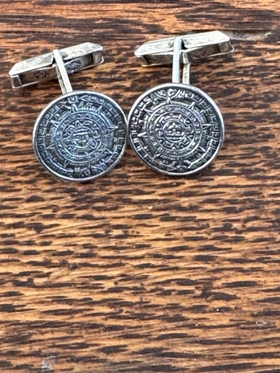 ヴィンテージ スターリング シルバー マヤ アステカ カレンダー カフス