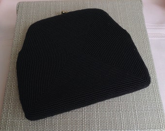 Vintage Black Beaded Clutch Purse Change