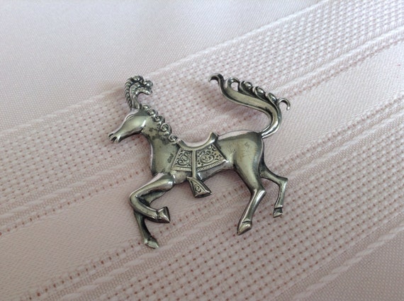 Sterling Lang Carousel Horse Vintage Brooch - image 1