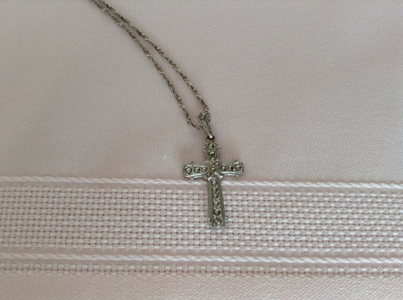 Sterling Silver Marcasite Theda Cross pendant wit… - image 4