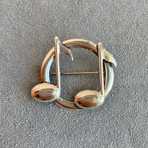 Sterling Silver Musical Note Circle Brooch