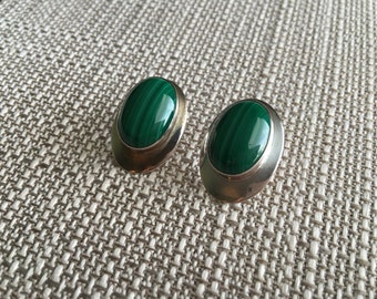 Vintage Navajo Malachite Sterling Oval Earrings