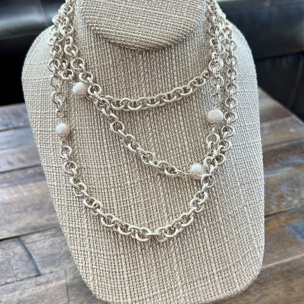 Bronzo Italia 925 Sterling Silver Chain Necklace with Pearls