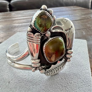 Vintage Sterling Silver and Turquoise Native Cuff signature stamped