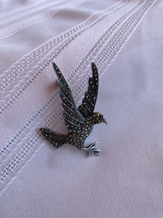 Sterling Silver Marcasite Red eyed Dove Brooch