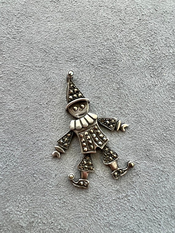 Vintage Marcasite Movable Sterling Silver Clown Pe