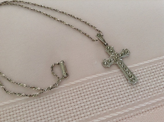 Sterling Silver Marcasite Theda Cross pendant wit… - image 2