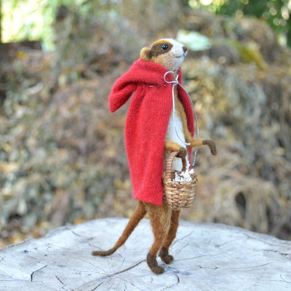 Needle felted meerkat with red riding hood  - by Harthicune