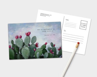 Proverbs 10 cactus Postcard, Prickly Pear Hand Lettered Postcard, Bible Verse Card, Mini Art Card