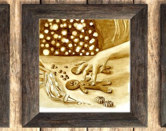 Coffee Lover "Gingerbread" Print #2 -  Painted with Coffee! Housewarming, Christmas Decor, Holiday, Coffee painting Series, Giclee prints