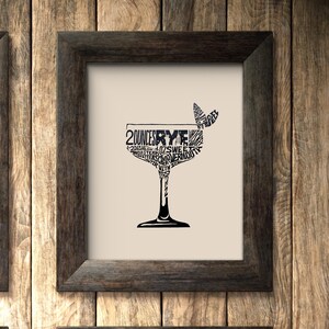 Letterpress "Manhattan" Print - Hand-carved Linoleum Cocktail Recipe Design by BirdsFlyOver