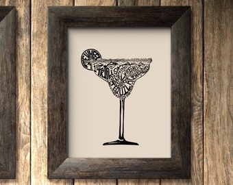 Letterpress Martini Print Gin Martini Linoleum Cocktail Recipe Design by BirdsFlyOver