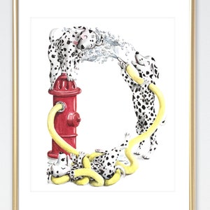 Dalmatian hand-painted Watercolor // Letter D Dogs Neutral Nursery Decor by Brandie Lee // Classroom ABC Wall Art Prints image 1
