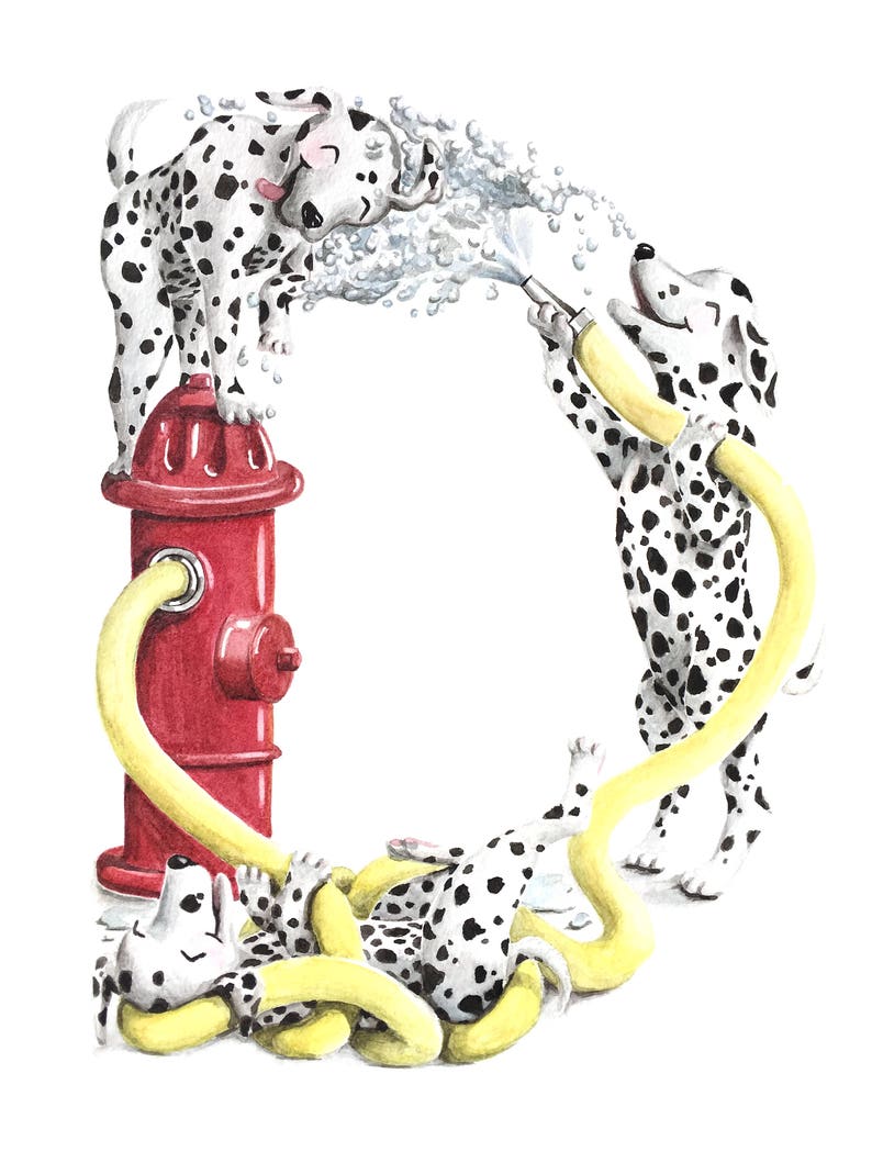 Dalmatian hand-painted Watercolor // Letter D Dogs Neutral Nursery Decor by Brandie Lee // Classroom ABC Wall Art Prints image 2