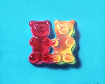 Printable Gummy Bear twins - Valentine's Painting "Lets Stick Together" - Best Friend Gift