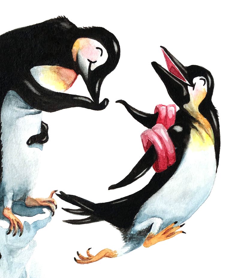 Pinguino pittura animale lettera P / / Playful Penguins / / pastello neutri Nursery Decor / / acquerello / / prescolare ABC Wall Art immagine 2